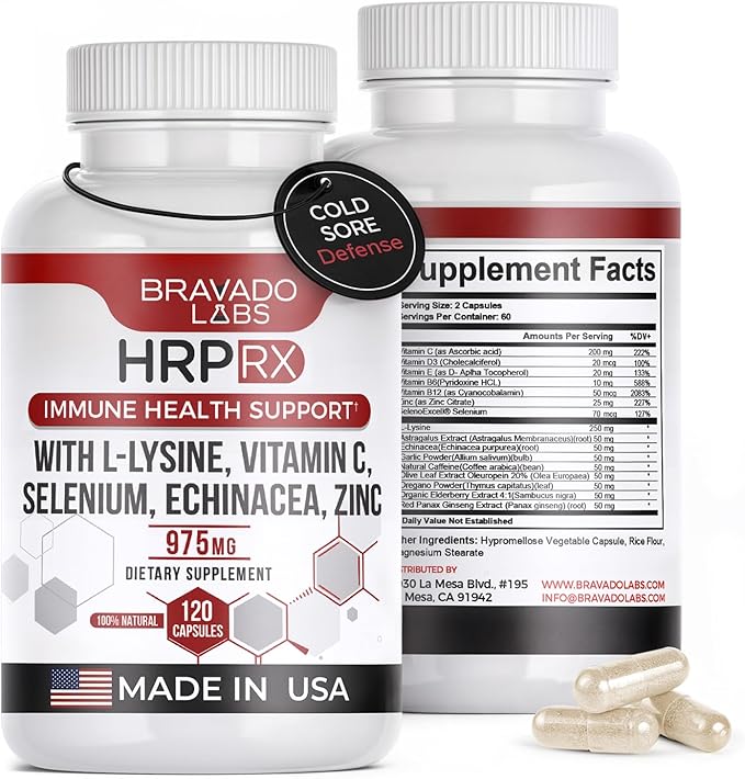 L-Lysine 250mg Capsules – Immune & Cold Sore Support – Vegan, Non-GMO, Allergen-Free, 3rd-Party Tested, Lisina 1000 mg Organica - Made in USA