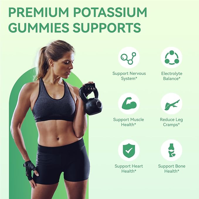 Potassium Gummies 1000mg, Potassium Citrate Gummies for Adults Women & Men, Chewable Potassium Supplement Support Leg Cramps & Muscle Health - Sugar Free, Vegan,120 Count