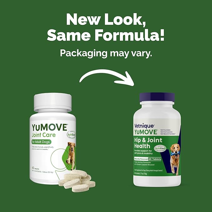 YuMOVE Hip and Joint Supplement for Dogs with Glucosamine for Dogs, Omega 3, Hyaluronic Acid, & Green Lipped Mussel - Dog Joint Supplement - Adult Dogs Tasty Chewable Tablets (60ct Chewable Tablets)
