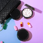 WLLHYF 4 Pcs Mini Pill Organizer Small Pill Box Cute Portable Pill Case for Pocket Purse Travel Storage Containers Earplug Case Medicine Dispenser Vitamin Holder(4 Black)