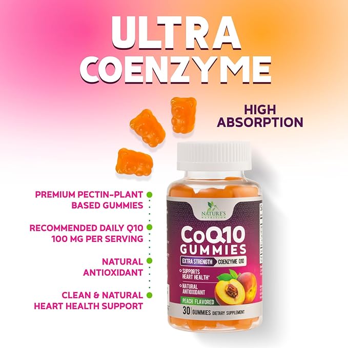 CoQ10 Gummies - Coenzyme Q10 100mg Per Serving - 3X Strength, High Absorption, Antioxidant Supplements for Heart Health Support & Energy Production, Ultra Coq 10 Vitamins Supplement - 30 Gummies