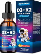 Vitamin D3 K2 Drops for Kids - Liquid Supplement with Magnesium for Calcium Absorption, Joint Health, Teeth & Heart - Non-GMO, Vegan, Orange, 2 Fl Oz - Kids Ages 4+