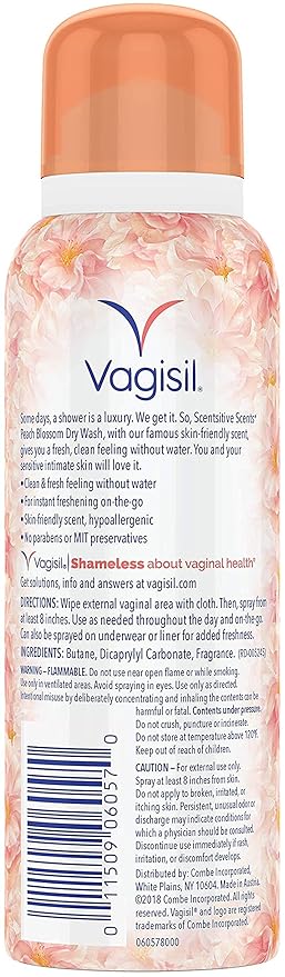 Vagisil Scentsitive Scents Feminine Dry Wash Deodorant Spray for Women, Gynecologist Tested, Paraben Free, Peach Blossom, 2.6 Ounce (Pack of 1)