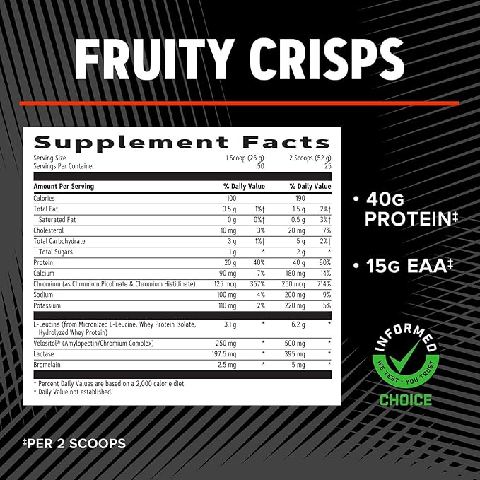GNC AMP Wheybolic Clinically Proven Protein Powder, 40g Whey Protein, BCAA, Leucine, Increases Muscle Strength, Muscle Building, 3rd Party Tested, Gluten Free, Fruity Crisps, 25 Servings