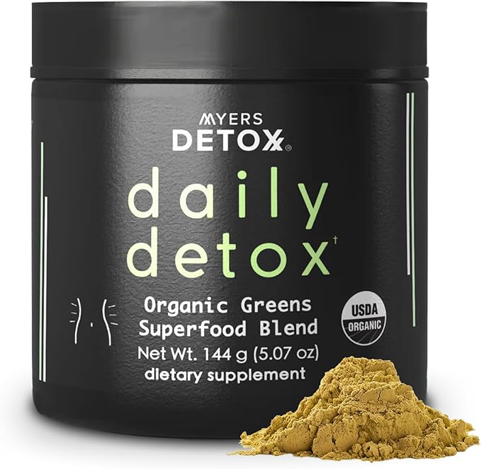 Daily Detox Greens Powder, Organic Superfood Supplement for Detox, Gut Health, Energy, Immune Support, Overall Wellness, Gluten Free Multivitamin Drink Mix, Vegan, Non GMO, 30 Servings