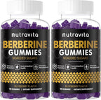Nutravita Berberine Gummies with Ceylon Cinnamon 1500mg High Potency Berberine HCL Supplement for Immune and Metabolism Support, Sugar Free Organic Berberine Gummies Blueberry Flavor-2PACK