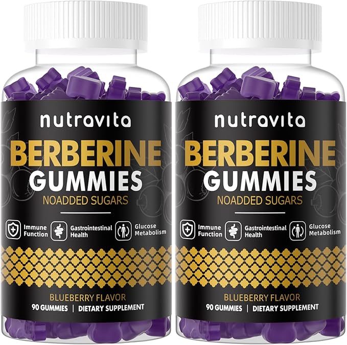 Nutravita Berberine Gummies with Ceylon Cinnamon 1500mg High Potency Berberine HCL Supplement for Immune and Metabolism Support, Sugar Free Organic Berberine Gummies Blueberry Flavor-2PACK
