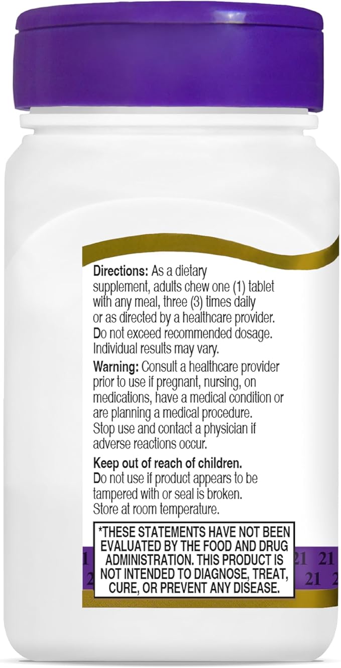 21st Century Papaya Enzyme Chewable (100 Count), Papaya & Pineapple Digestive Enzymes for Gut Health, Tropical Flavor, Non-GMO, Gluten-Free, No Added Salt, Artificial Flavors