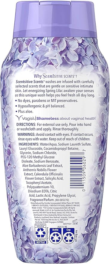 Vagisil Feminine Wash for Intimate Area Hygiene, Scentsitive Scents, pH Balanced and Gynecologist Tested, Spring Lilac, 12 oz (Pack of 3)