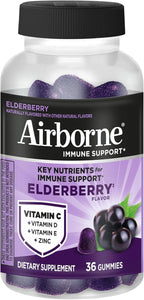 Airborne Elderberry + Zinc & Vitamin C Gummies for Adults,Immune Support with Antioxidants Vitamins C,D & E,Elderberry Flavor,130 Count (Pack of 2)