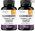 Elderberry Vitamin C and Zinc Capsules for Adults | 240 Count with Quercetin & Vitamin D3 | 6-in-1 Immune Support Supplement Pills | Sambucus Black Elderberry Natural Immunity Vitamins | Made in USA