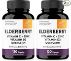 Elderberry Vitamin C and Zinc Capsules for Adults | 240 Count with Quercetin & Vitamin D3 | 6-in-1 Immune Support Supplement Pills | Sambucus Black Elderberry Natural Immunity Vitamins | Made in USA