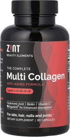 Zint Multi Collagen Pills - Collagen Supplements for Hair, Skin, Nails & Joint Health - Hydrolyzed Collagen Supplement with Type I, II, III, V, X Collagen Peptides, 90 Count