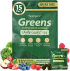 Sugar Free Greens Daily Gummies, Superfood Fruits Veggies Blend with Spirulina, Chlorella, Prebiotics & Fiber, Adaptogens Multivitamin Supplement for Women Men Digestive Health, Non-GMO, 120 Count