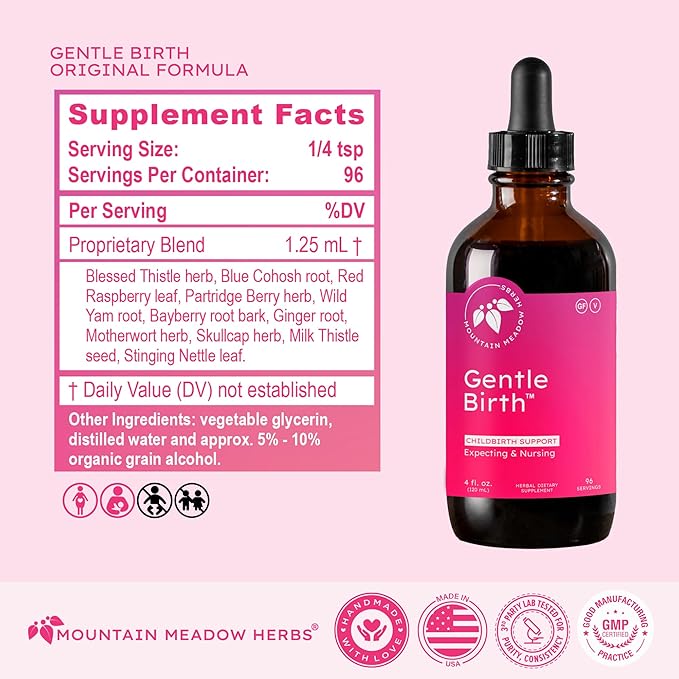 Mountain Meadow Herbs Gentle Birth for Birth Prep/Labor Prep, Fast Acting Liquid Herbal Extract for Childbirth Support - 4oz