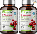 biophix D-Mannose 1000mg Capsules with Cranberry & Probiotics - D Mannose Supplements for Women - D-Mannose Pills for Urinary Tract & Bladder Health Support - Digestive Well-Being - 120 Vcaps 2 Pack