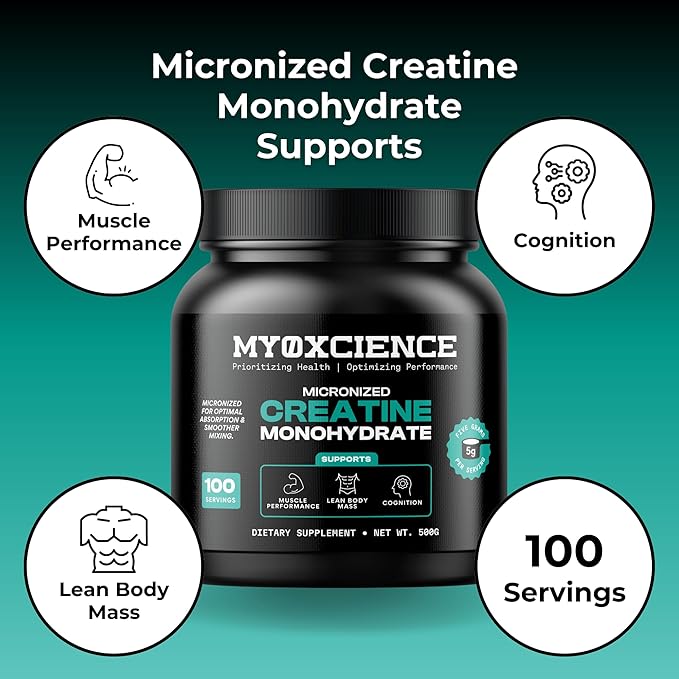 MYOXCIENCE Micronized Creatine | Supports Muscle Performance, Lean Body Mass, & Cognition | 100 Servings