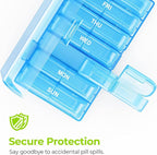AUVON XL Weekly Pill Organizer 2 Times a Day, Pill Box 7 Day with One-Side Large Openings for Easy to Use, Blue AM PM Pill Case for Medication, Vitamins, Fish Oils, Supplements