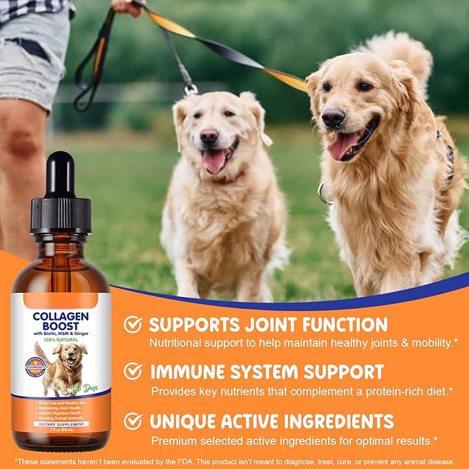 Premium Grass-Fed Liquid Collagen for Dogs - Skin and Coat Support Supplement with Biotin, Vitamin C and Hyaluronic Acid