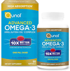 Qunol Advanced Omega 3 Krill and Fish Oil Complex, 10x Better Bioavailability, One Pill Dose, 250mg EPA & DHA, Supports Brain, Eye, Heart and Joint Health, 90 Count (Pack of 1)