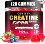 Creatine Monohydrate Gummies 5000mg for Men & Women - Sugar Free Pre-Workout Supplement, Chewables for Muscle Strength, Muscle Builder, Energy Boost, Mixed Berry Flavor, 120 Count
