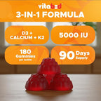 Vitamin D3 + K2 Gummies – Bone & Heart Health Support – 180 Pectin-Based Vegan Gummies