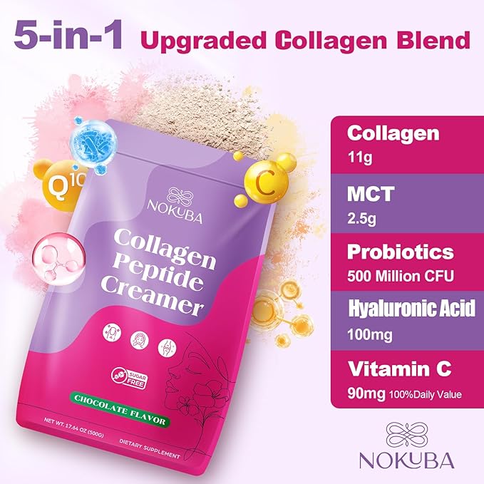 Collagen Protein Coffee Creamer Powder with Coconut MCT, Hyaluronic Acid, Vitamin C & Probiotics for Hair Skin and Nails, Gut Health, Non Dairy, Sugar Free, Keto, Chocolate, 17.64 Ounce (20 Servings)