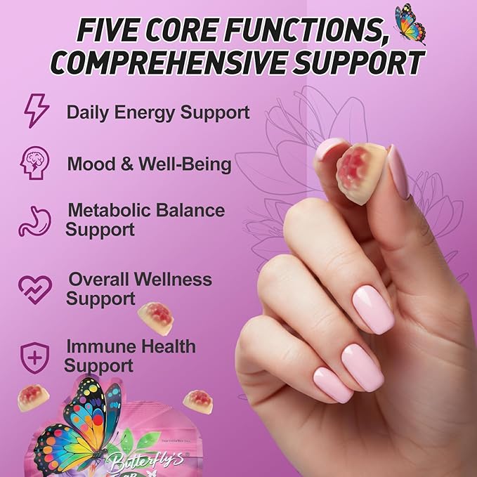 BUTTERFLY'S TEAR Saffron Gummies | 12-in-1 Daily Health Support | Mixed Berry Flavor | Mood, Gut & Metabolism, Mind & Body, Energy Support | 120 Gummies Dietary Supplement