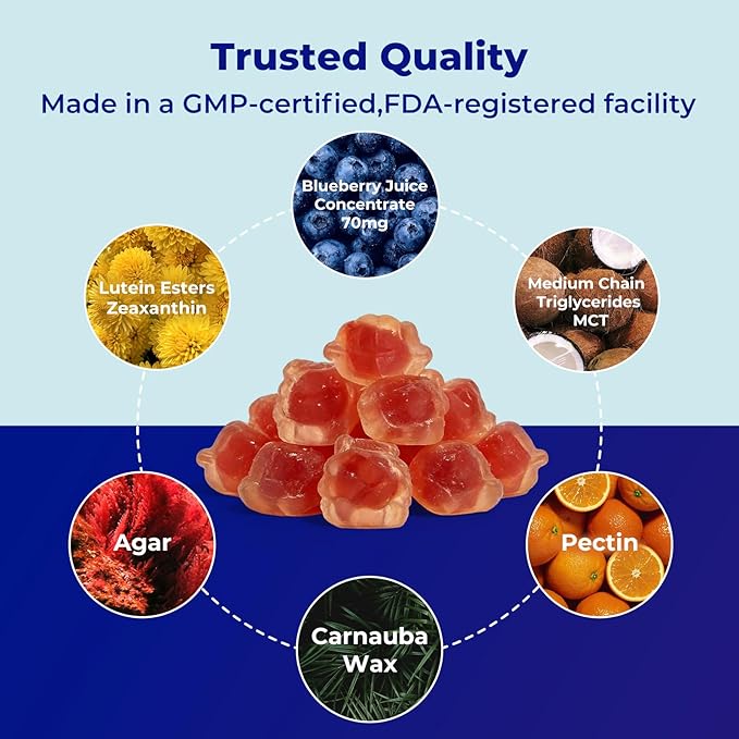 OxyEnergy Lutein Gummies for Eye Health - Lutein & Zeaxanthin, Natural Blueberry, Individually Wrapped for Freshness Vitamins Supplements for Vision Health, Eye Strain, Dry Eyes