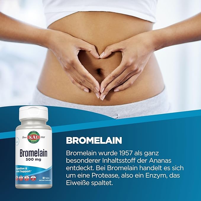 KAL Bromelain 500 mg, Digestion and Joint Support Supplement, Digestive Enzymes, Pineapple Extract, Rapid Disintegration, Vegan, Made Without Dairy or Soy, Lab Verified, 60 Servings, 60 Tablets