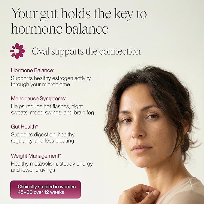 Oval Estrogen Support Probiotic for Women - Menopause Supplements for Women - Vegan, Non-Hormonal Support for Mood, Sleep, Metabolism, Skin & Gut Health - 1 Pack, 30 Capsules