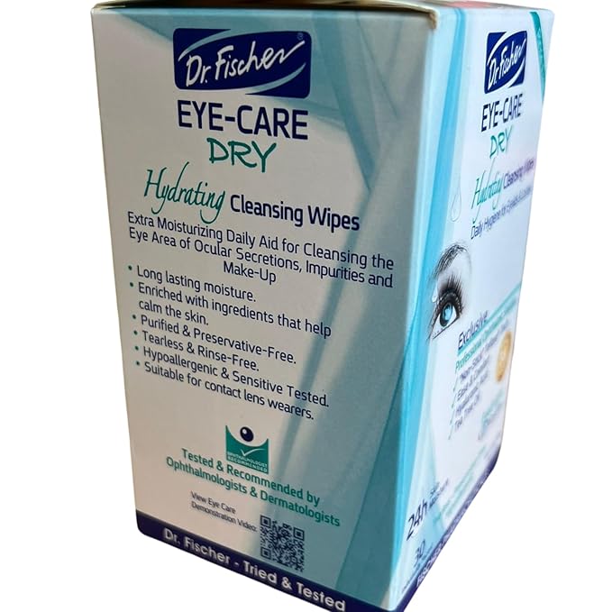Dr. Fischer Tea Tree Eyelid Wipes - Gentle Eye Wipes for Everyday Dry Eye Relief - Hypoallergenic Makeup Remover (6 packs of 30 wipes each).