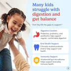 FIRST DAY Kids Probiotic Gummies - 3 in 1 Probiotics for Kids + Prebiotic & Postbiotic - Prebiotics & Probiotics for Digestive Health & Immune Support – Vegan, Gluten Free, 30-Day Supply