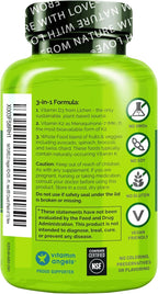 NATURELO Vitamin D3 K2 - Vegan K2+D3 with Plant Based D3 from Lichen - Natural D3 Supplement for Immune System, Bone Support, Heart Health - Whole Food - Non-GMO - Gluten Free, 60 Capsules (Pack of 2)