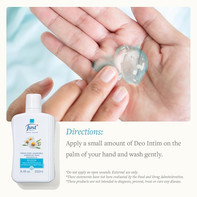 SwissJust Deo Intim Cleansing Gel 250ml. Feminine Wash Formulated with Rich Ingredients. A Delicate Cleansing Gel and pH Balancing Cleanser. Moisturizing Feminine Care & Gentle Wash