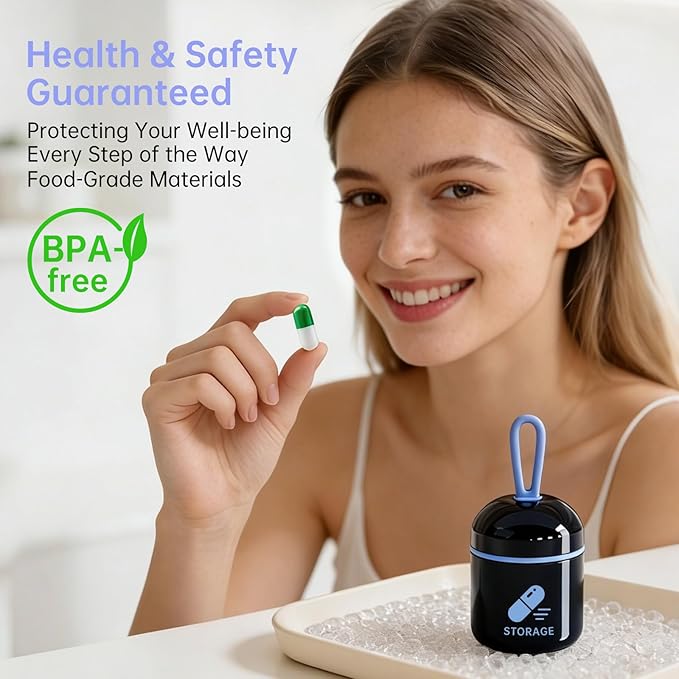 Keychain Pill Holder, Small Pill Box Case Container Organizer for Purse, Pocket Pill Case for Men, Silicone Seal Moisture Proof Mini Pill Bottle for Outdoor Camping Travel Jewelry (Black)