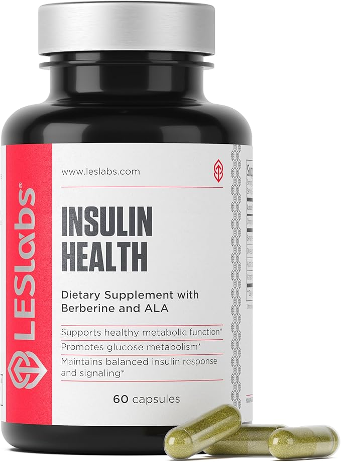 LES Labs Insulin Health – Metabolic Health and Support, Lipid & Carbohydrate Metabolism – Berberine, Chromium, Olive Leaf, Alpha Lipoic Acid & Vanadium – Non-GMO Supplement – 60 Capsules