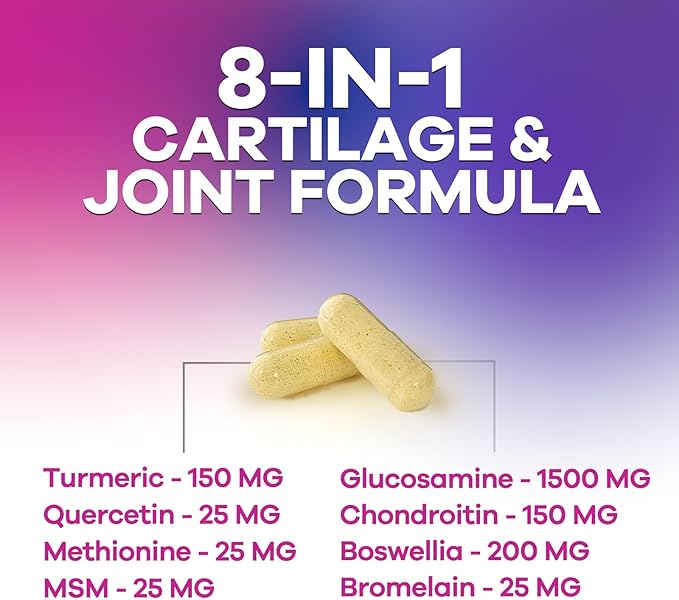 Glucosamine Chondroitin & MSM - 3x Strength Joint Support Supplement for Mobility & Comfort - Glucosamine Complex with Turmeric, Boswellia, Bromelain & Quercetin - Bottled in USA - 60 Capsules