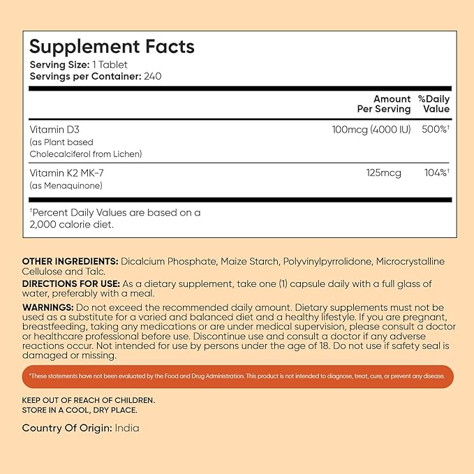 WeightWorld D3 Vitamin 4000 IU + K2 125mcg | Vitamin D3 K2 for Healthy Bones & Immune Support (8-Month Supply) | 240 Vegan D3K2 Tablets | Plant-Based VIT D3 & K2 (MK-7) | Gluten-Free, Non-GMO