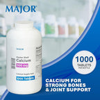 MAJOR Oyster Shell Calcium 500mg - Daily Dietary Supplement for Bone Health and Joint Support, Mineral Supplement for Men and Women, Gluten-Free - 1000 Tablets (4 Pack)