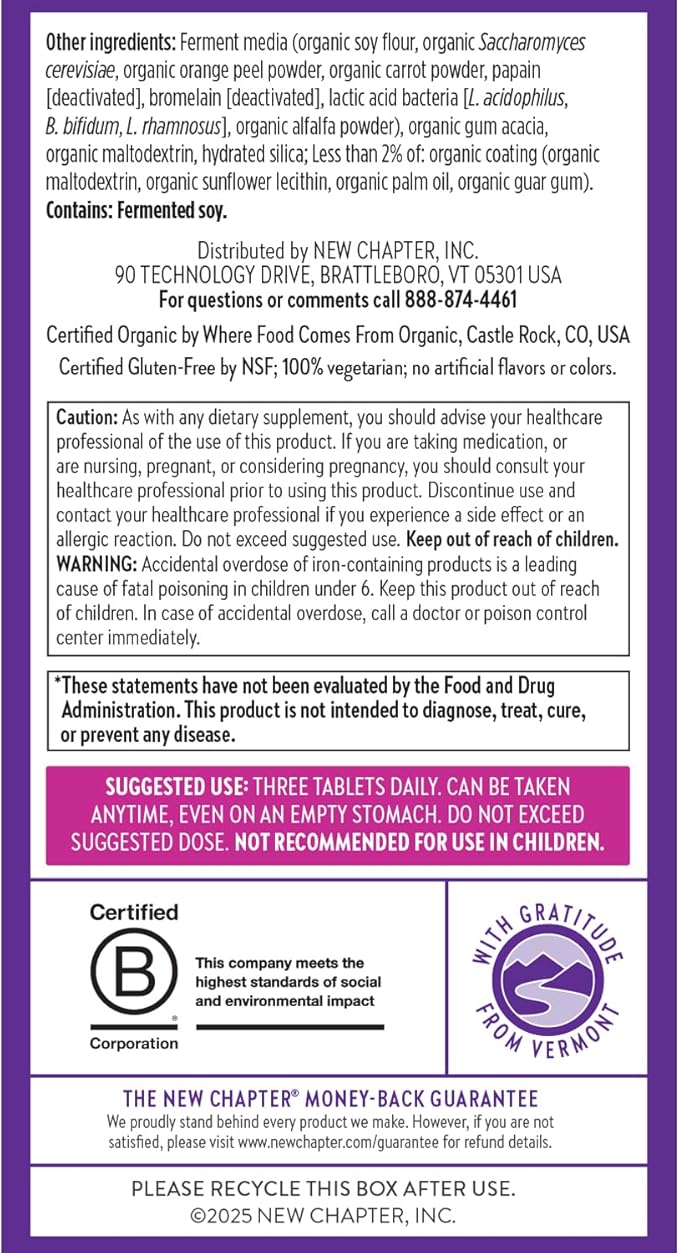 New Chapter, Postnatal Vitamins Lactation Supplement, Complete Multivitamin with Fermented Vitamin D3 + B Vitamins, Made with Organic Vegetables & Herbs, Non-GMO Ingredients, 96 Count