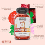 Zhou Apple Cider Vinegar Gummies - ACV Gummies for Women and Men with Elderberry, Delicious Taste with Raw Cane Sugar, USDA Organic - 60 Vegan Gummies