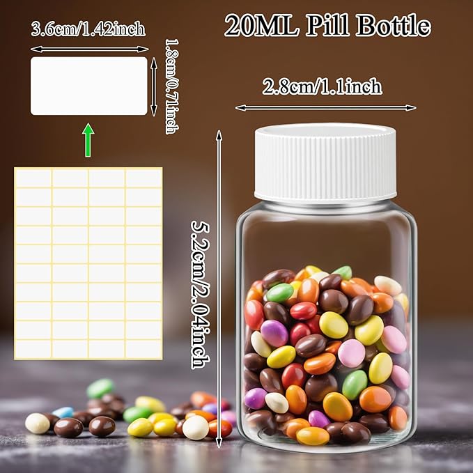 Lamoutor 18Pcs Clear Pill Bottle Plastic Medicine Empty Reagent Bottle Chemical Containers with Caps for Liquid Solid Powder Medicine 20ML