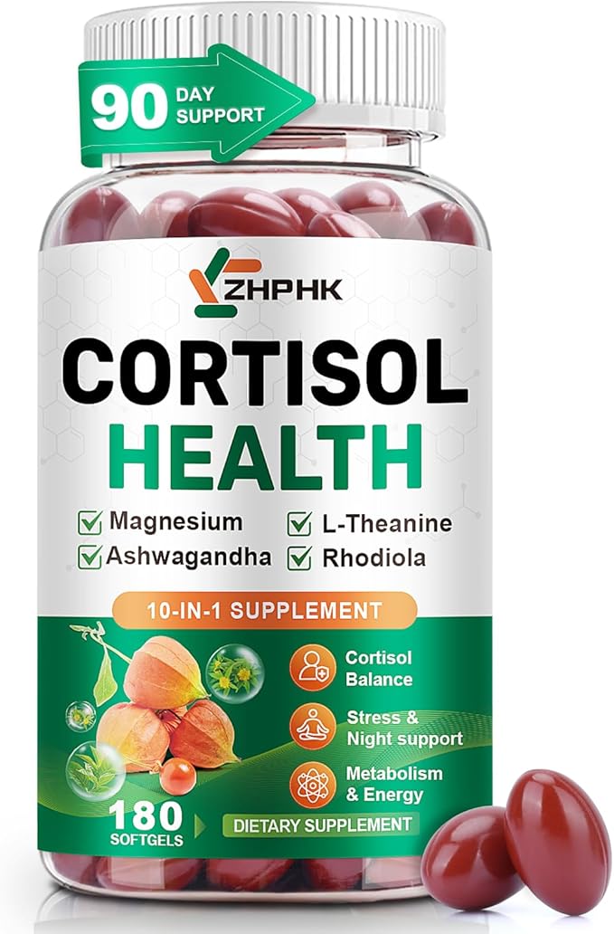 Cortisol Supplements for Women and Men Softgels, Cortisol Manager 10-in-1 with Magnesium Ashwagandha Rhodiola L-Theanine Balanced Cortisol Levels for Relaxation Focus Cognitive Night Support 180 Count