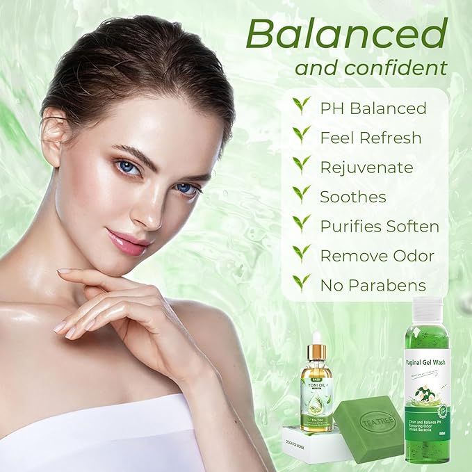 Feminine Wash & Yoni Oil & Yoni Soap Bar for Women, Yoni Wash for Vaginal Ph Balance Remove Odor Moisturizing, 1 Fl.Oz Yoni Essential Oil & 5.07 Fl.Oz Vaginal Wash 3.53 Oz Yoni Bar (Tea Tree)