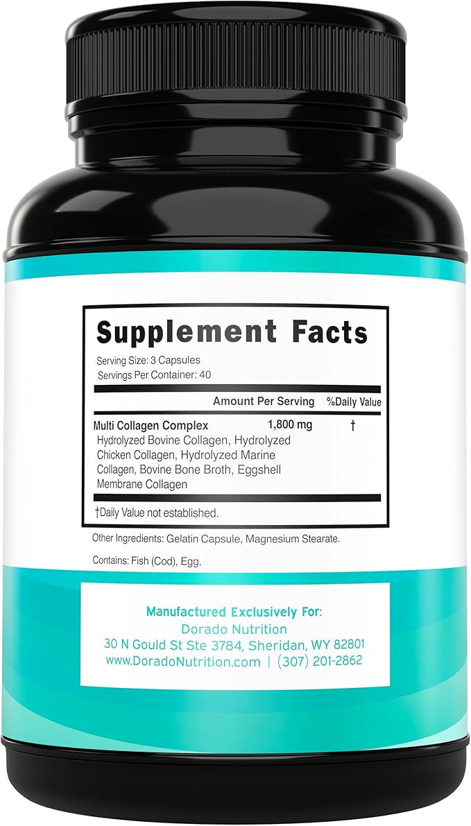 Multi Collagen Pills for Women & Men (120 Capsules) Type I, II, III, V and X - Pure Hydrolyzed Collagen Peptides Supplement - Hair, Skin, Nails & Joint Support - 3rd Party Tested, Non GMO & USA Made