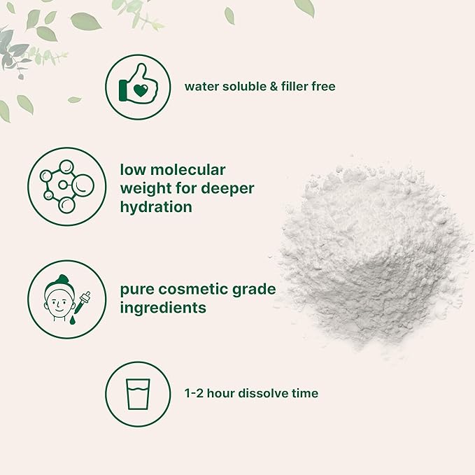 Hyaluronic Acid Serum Powder, 100 Grams | Low Molecular Weight, Cosmetics Grade | Skin Hydration and Moisture Support Supplements | Vegan, Water Soluble (Within 2 Hours)