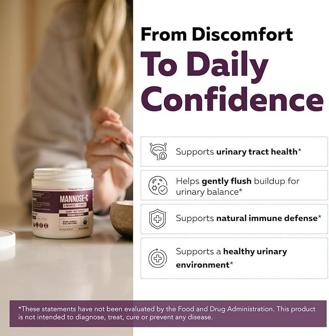 Mannose-C - Organic D Mannose Powder + Whole Food Vitamin C, Natural UTI Support Supplement to Flush & Cleanse Urinary Tract, Certified Organic Urinary Health for Women, Vegan, Non-GMO (60 Servings)