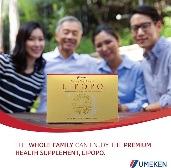 Umeken Lipopo, 3 Month Supply- Lipopolysaccharide, Beta-glucan from Yeast, Lactic Acid Bacteria, and Vitamin C. 90 Packets. Made in Japan.