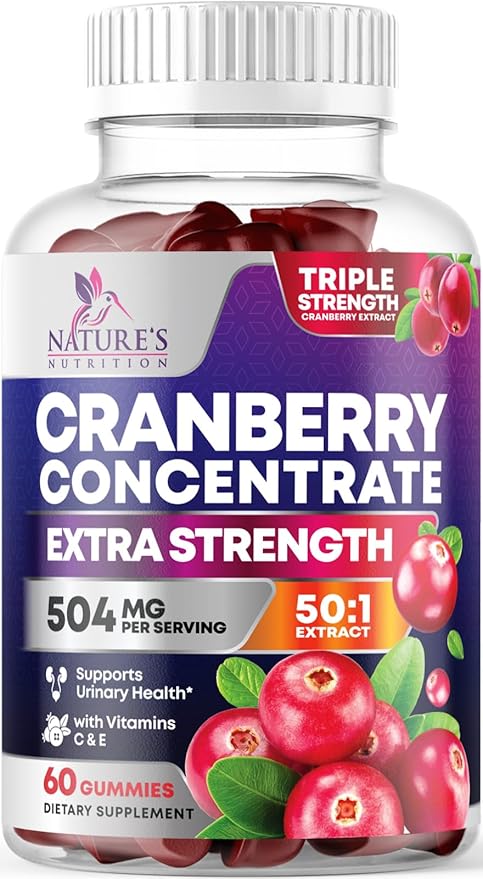 Cranberry Extract 504mg Per Serving - Cranberry Gummies for Urinary Tract Health Support - Helps Cleanse & Protect, Cran Berry Gummy Supplement + Vitamin C, Chewable Cran for Women - 60 Gummies